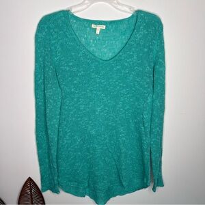 EILEEN FISHER Womens Organic‎ Linen Cotton Green V Neck Knit Top Shirt C28